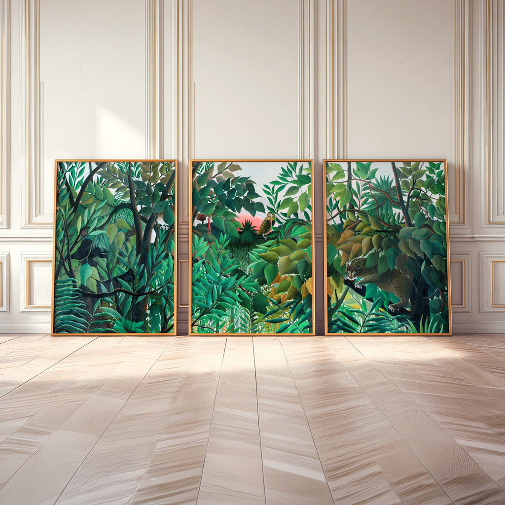 Henri Rousseau Jungle - Ensemble de 3 reproductions d'art - Art mural forêt tropicale