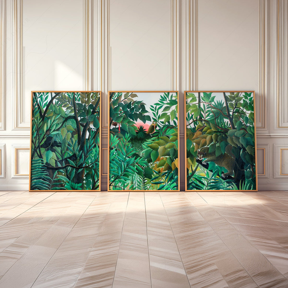 Henri Rousseau Jungle - Ensemble de 3 reproductions d'art - Art mural forêt tropicale