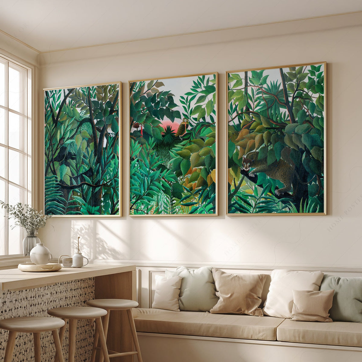 Henri Rousseau Jungle - Ensemble de 3 reproductions d'art - Art mural forêt tropicale