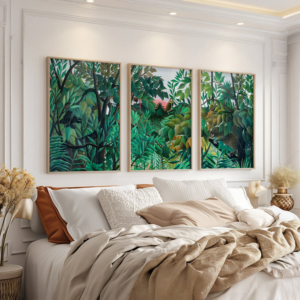 Henri Rousseau Jungle - Ensemble de 3 reproductions d'art - Art mural forêt tropicale