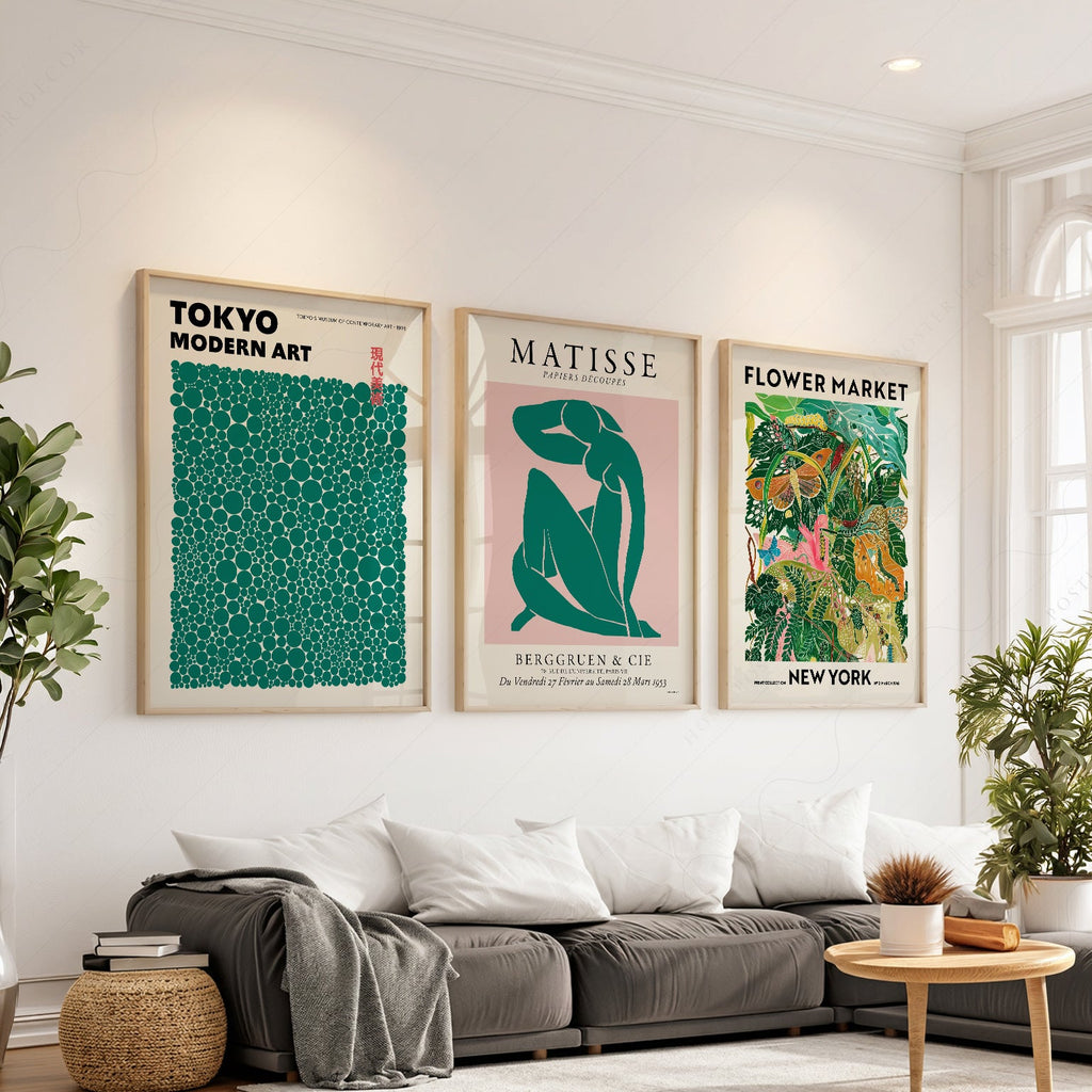 Ensemble de 3 impressions murales galerie moderne – Art Matisse Kusama Marché aux fleurs
