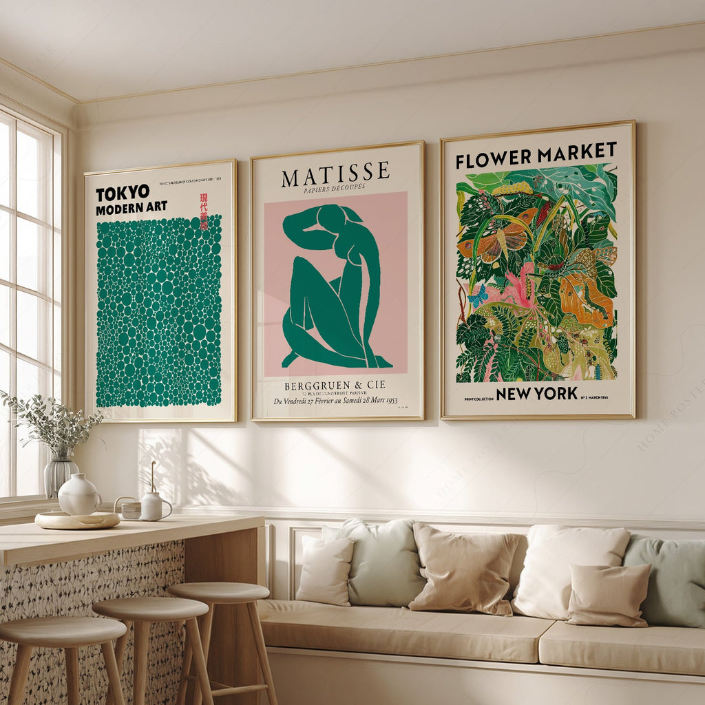 Ensemble de 3 impressions murales galerie moderne – Art Matisse Kusama Marché aux fleurs