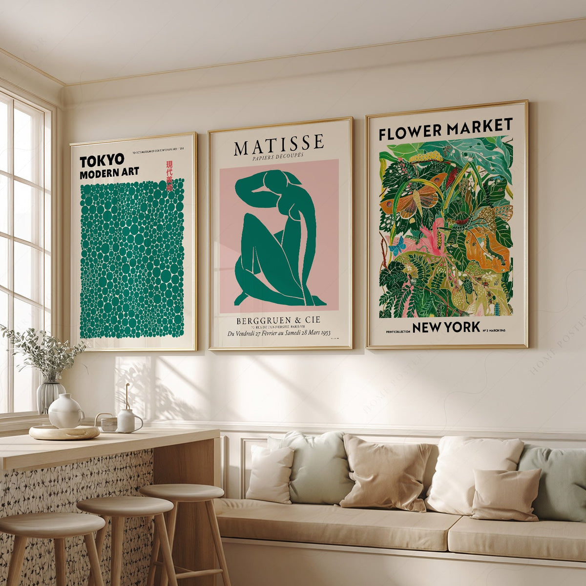 Ensemble de 3 impressions murales galerie moderne – Art Matisse Kusama Marché aux fleurs