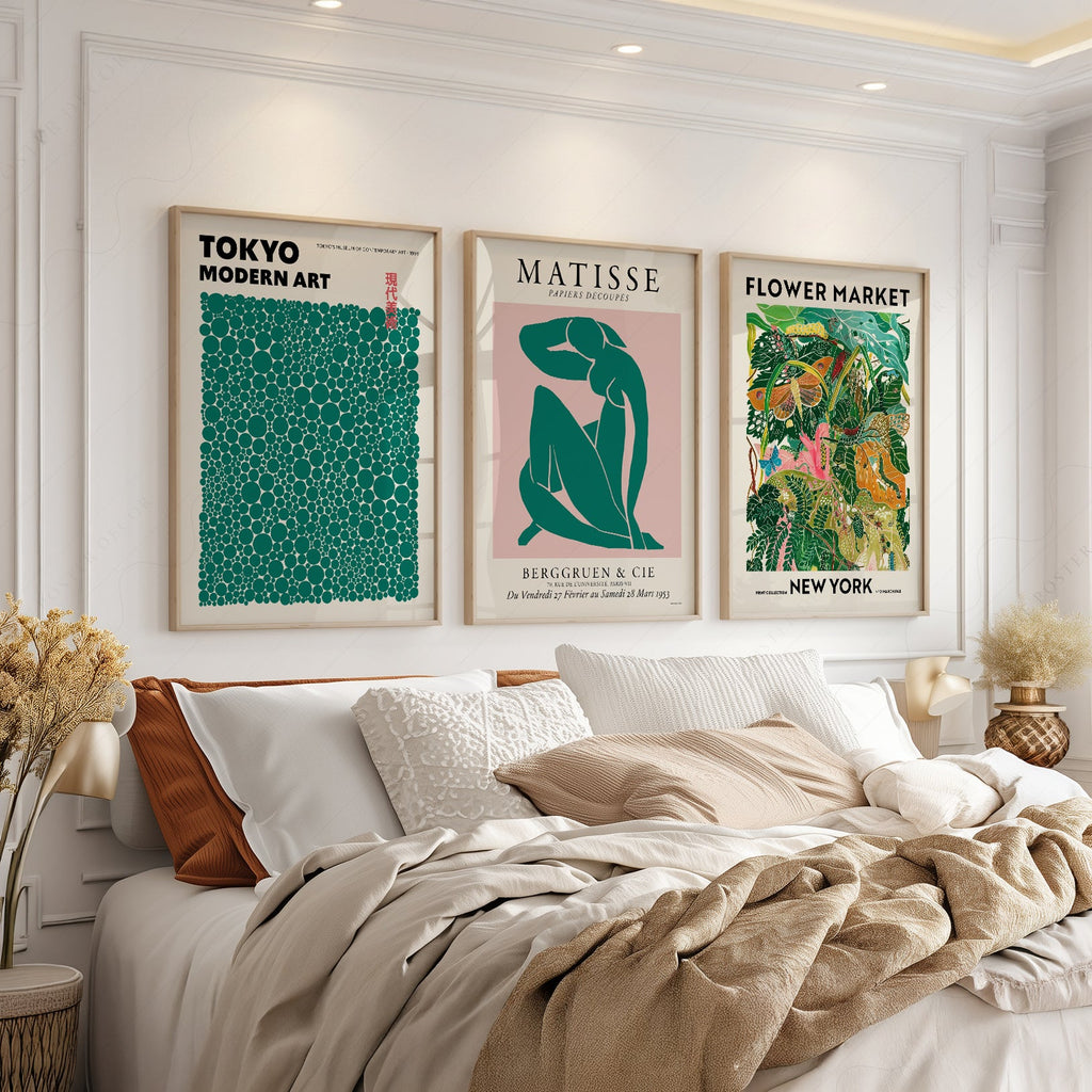 Ensemble de 3 impressions murales galerie moderne – Art Matisse Kusama Marché aux fleurs