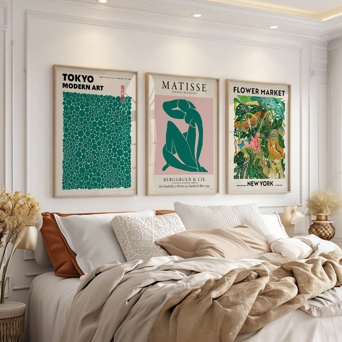 Ensemble de 3 impressions murales galerie moderne – Art Matisse Kusama Marché aux fleurs