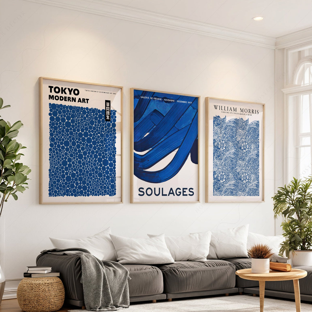 Ensemble mural bleu indigo de 3 pièces – Reproductions d'art Kusama Morris Soulages