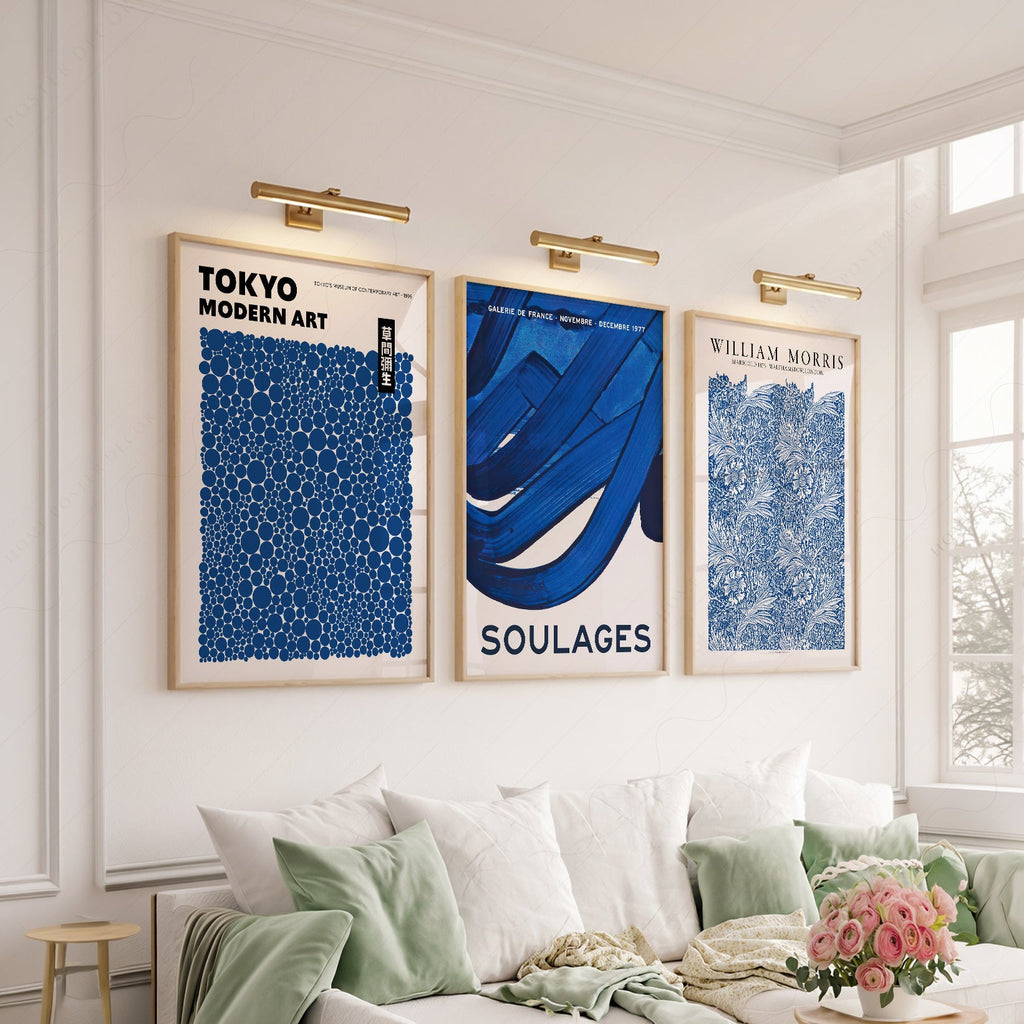 Ensemble mural bleu indigo de 3 pièces – Reproductions d'art Kusama Morris Soulages