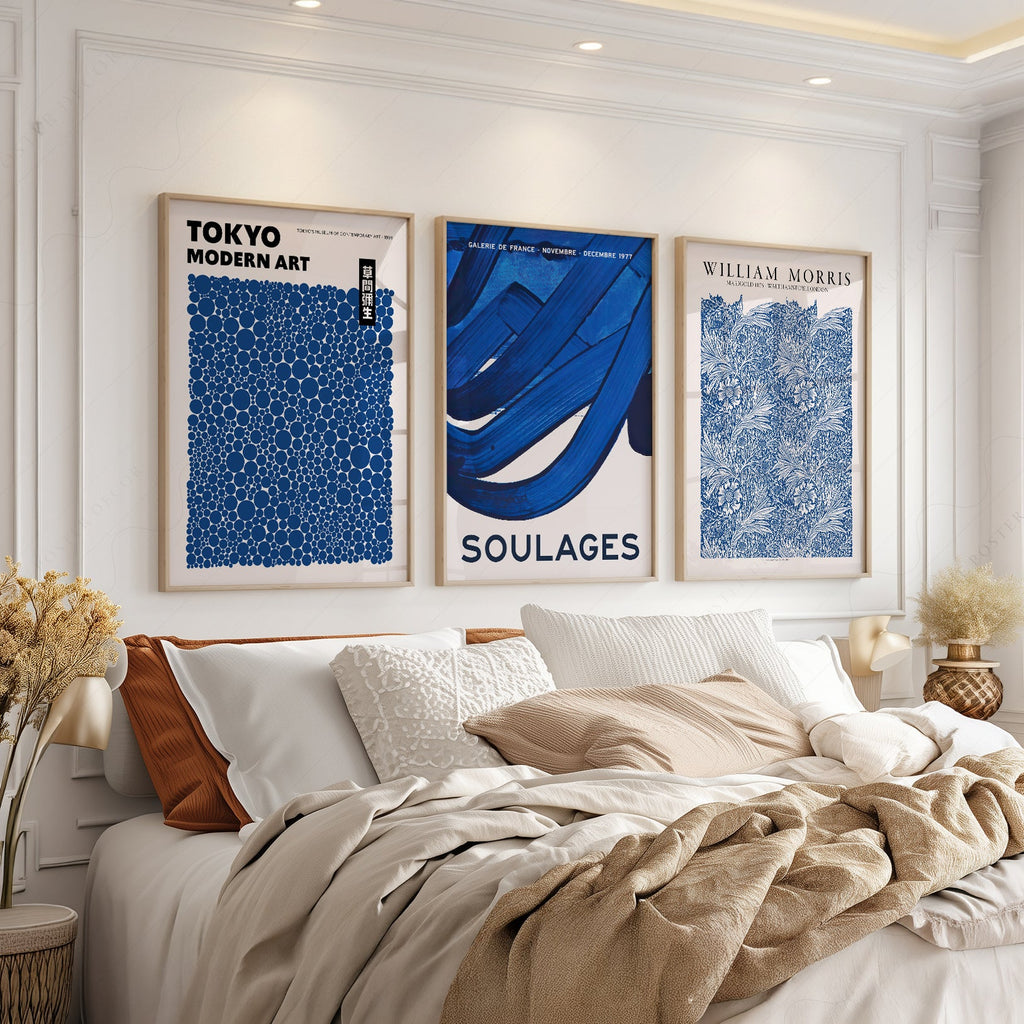 Ensemble mural bleu indigo de 3 pièces – Reproductions d'art Kusama Morris Soulages