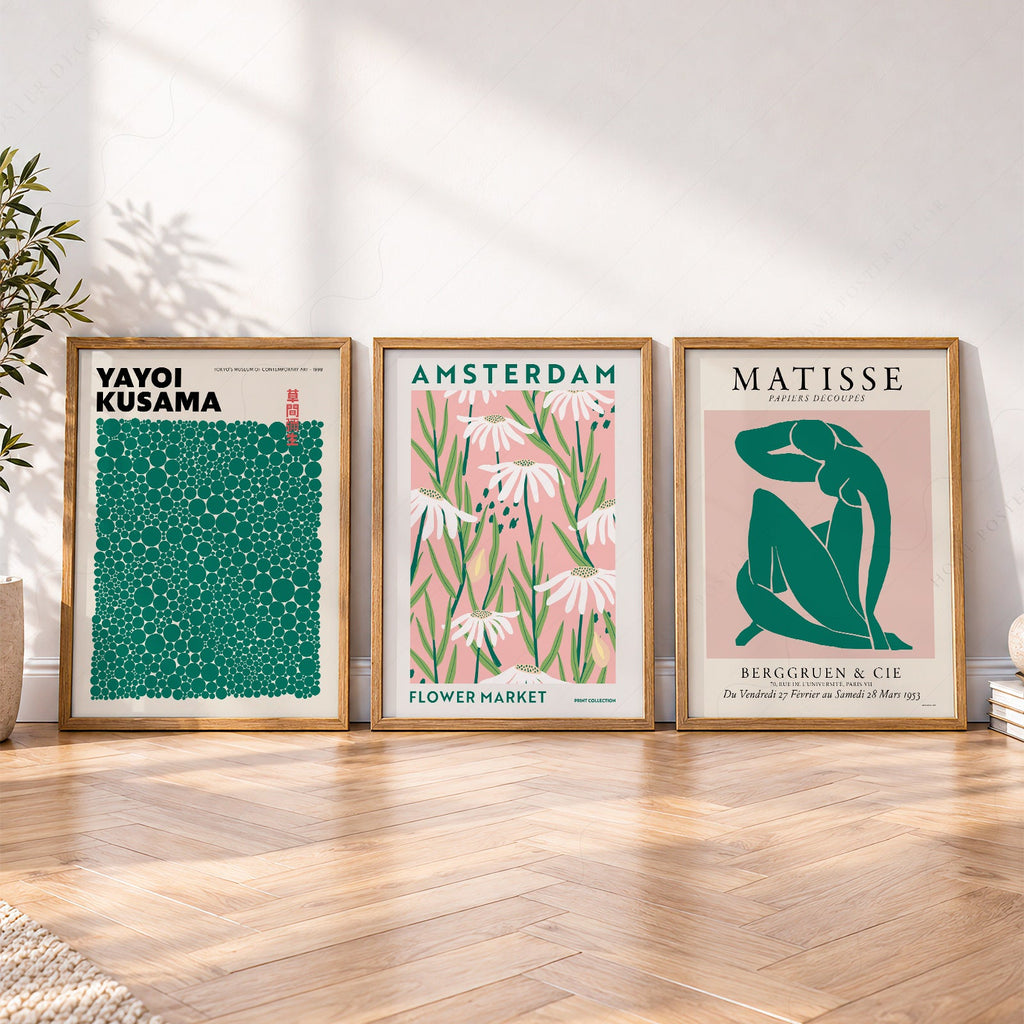 Matisse Kusama Amsterdam Flower Market Set of 3 Prints – Pink Green Wall Art