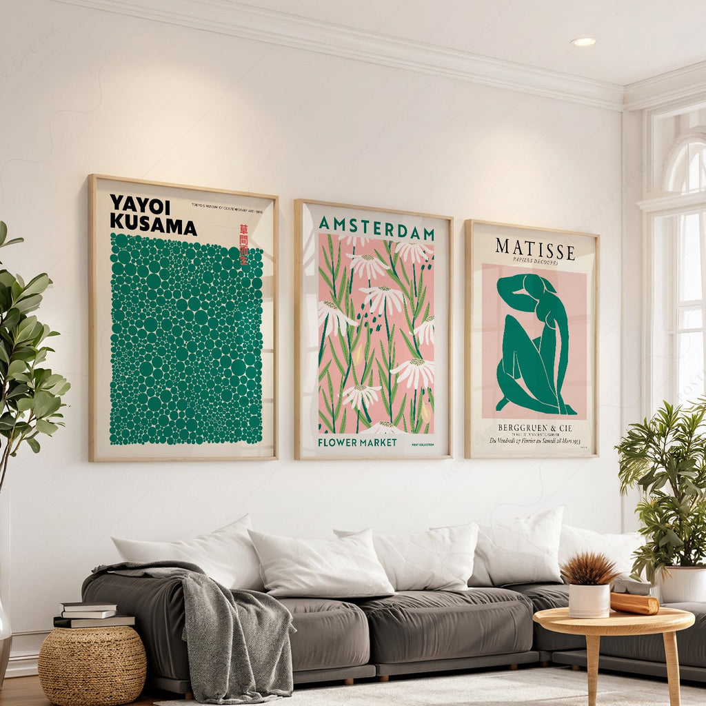 Matisse Kusama Amsterdam Flower Market Set of 3 Prints – Pink Green Wall Art