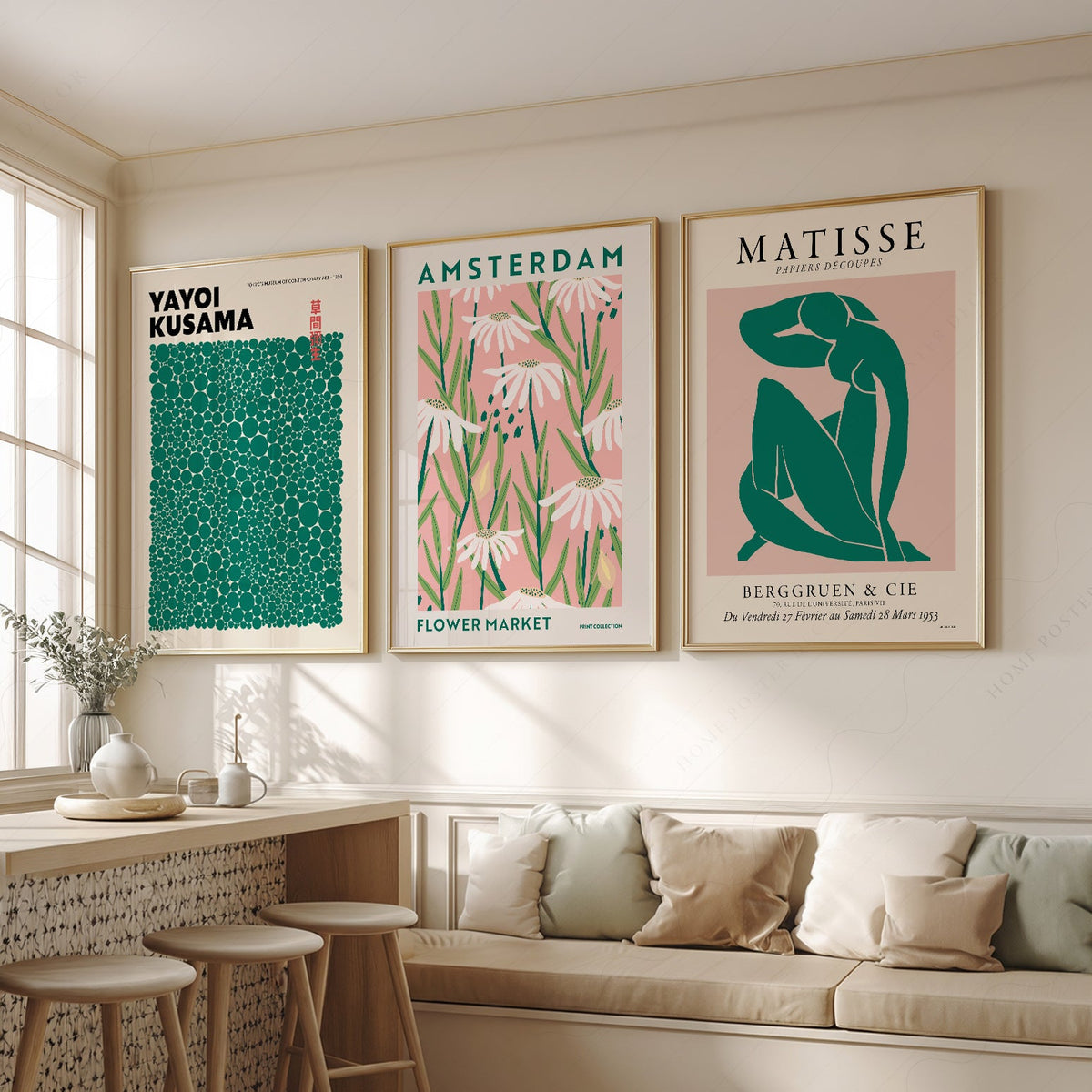 Matisse Kusama Amsterdam Flower Market Set of 3 Prints – Pink Green Wall Art