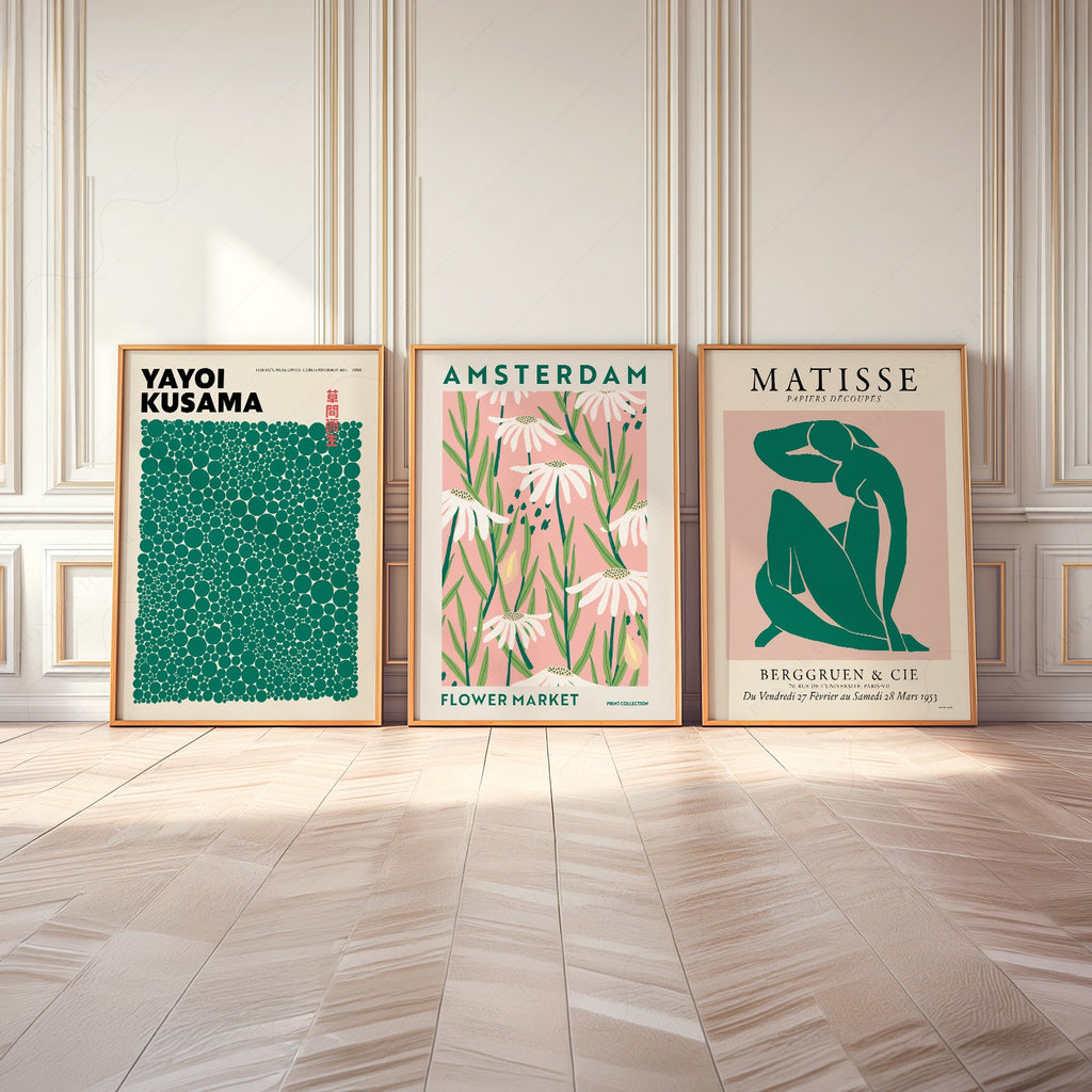 Matisse Kusama Amsterdam Flower Market Set of 3 Prints – Pink Green Wall Art