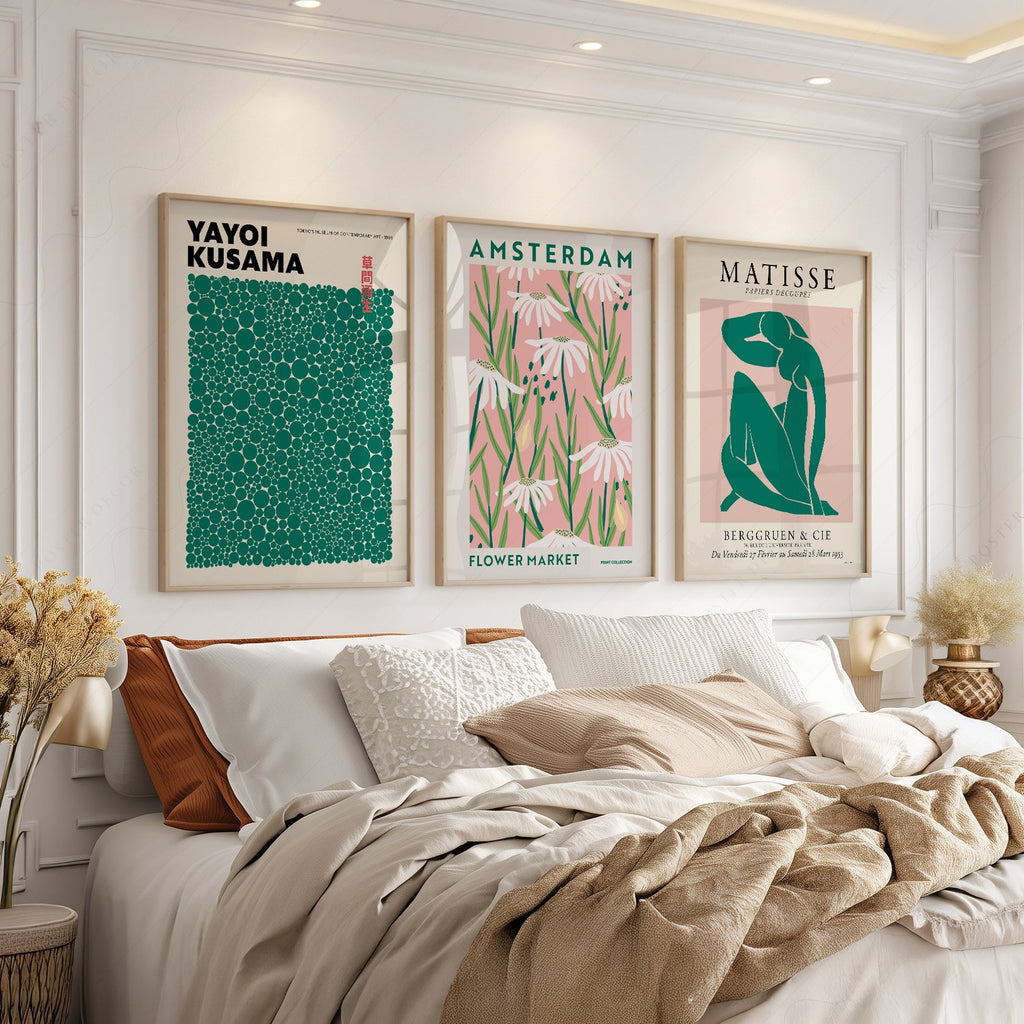 Matisse Kusama Amsterdam Flower Market Set of 3 Prints – Pink Green Wall Art