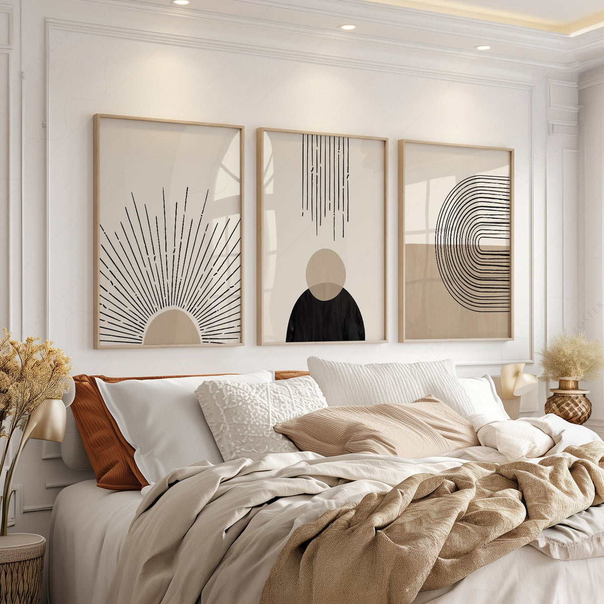 Mid-Century Modern 3 Piece Wall Art Set – Minimalist Boho Poster Collection