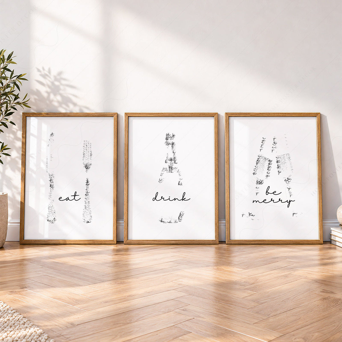 Eat Drink Be Merry Minimalist Print Set – Kitchen Wall Art Decor