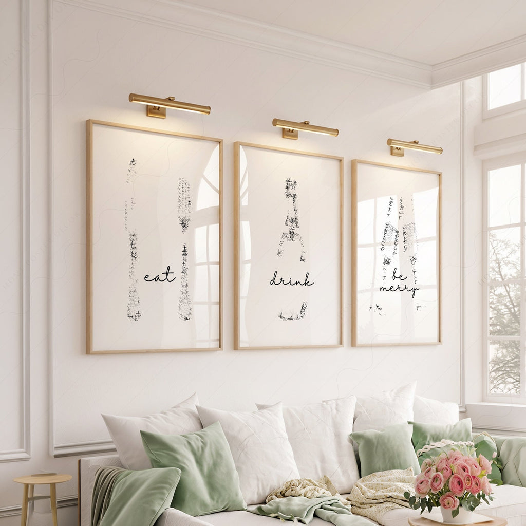 Eat Drink Be Merry Minimalist Print Set – Kitchen Wall Art Decor