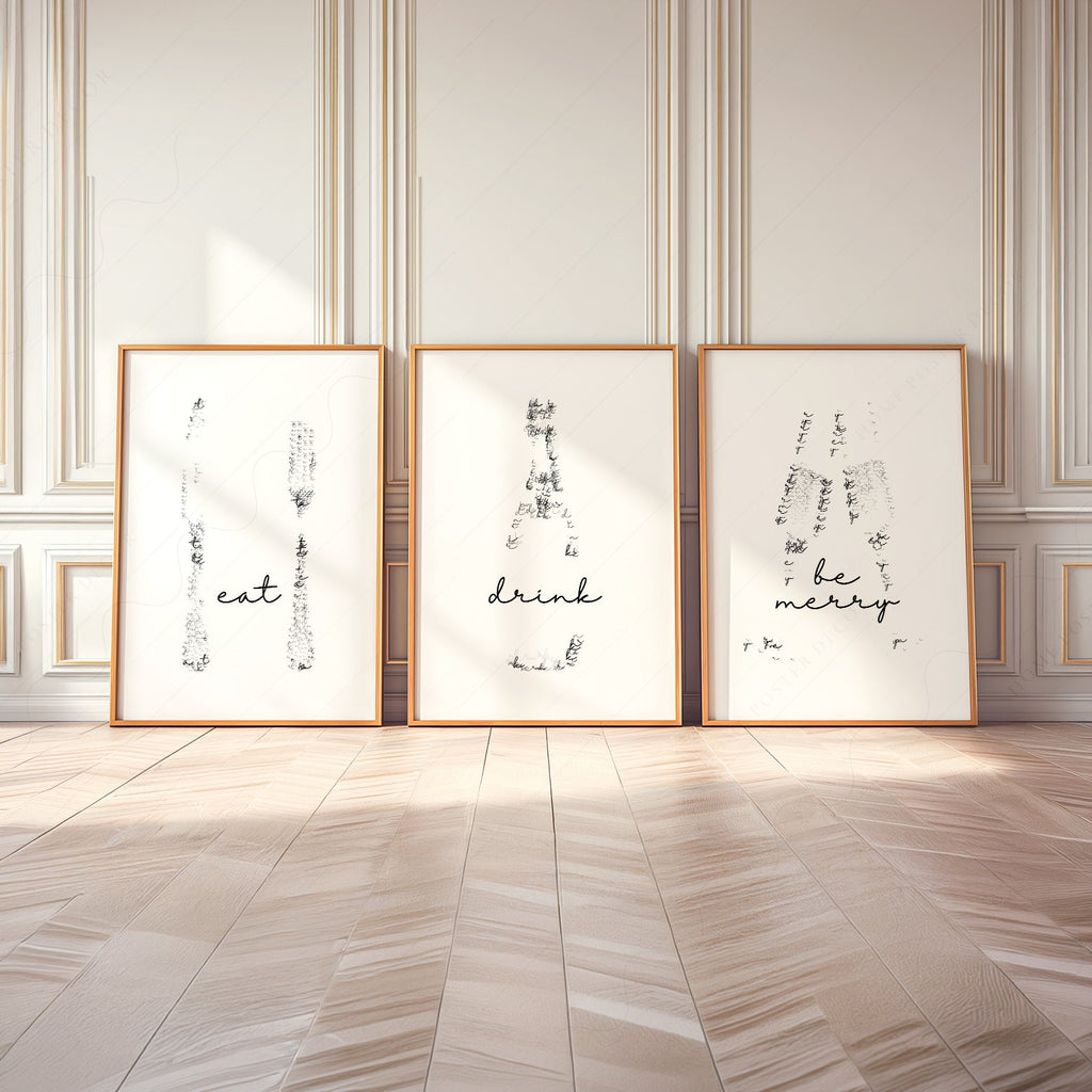 Eat Drink Be Merry Minimalist Print Set – Kitchen Wall Art Decor