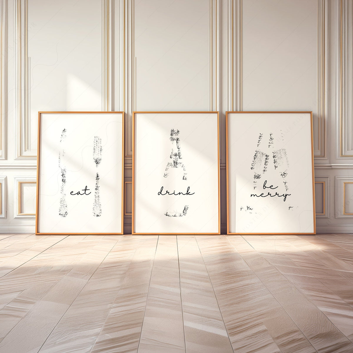 Eat Drink Be Merry Minimalist Print Set – Kitchen Wall Art Decor