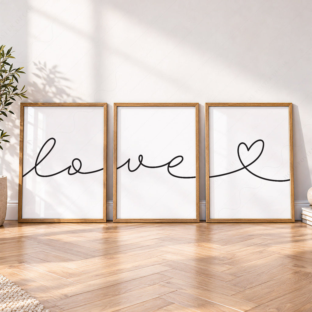 Ensemble de 3 affiches Love Script – Décor mural minimaliste