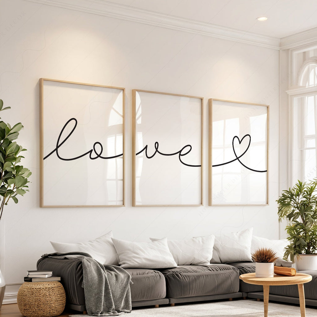 Ensemble de 3 affiches Love Script – Décor mural minimaliste