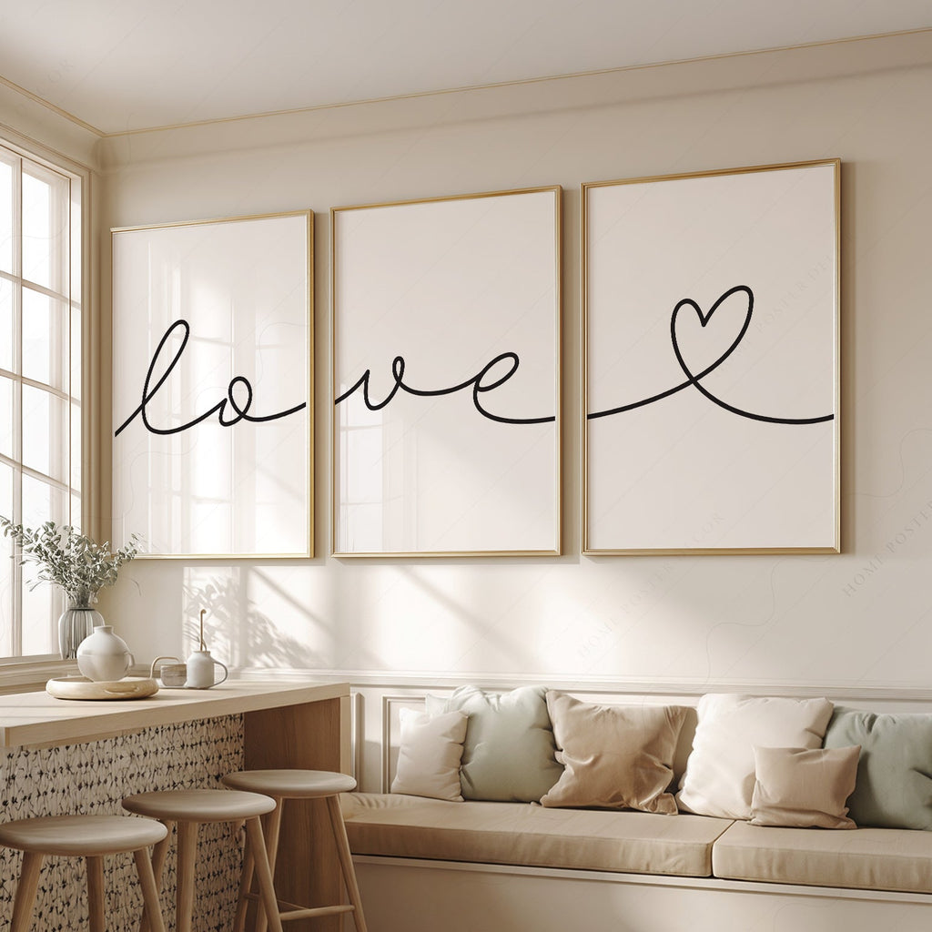 Ensemble de 3 affiches Love Script – Décor mural minimaliste