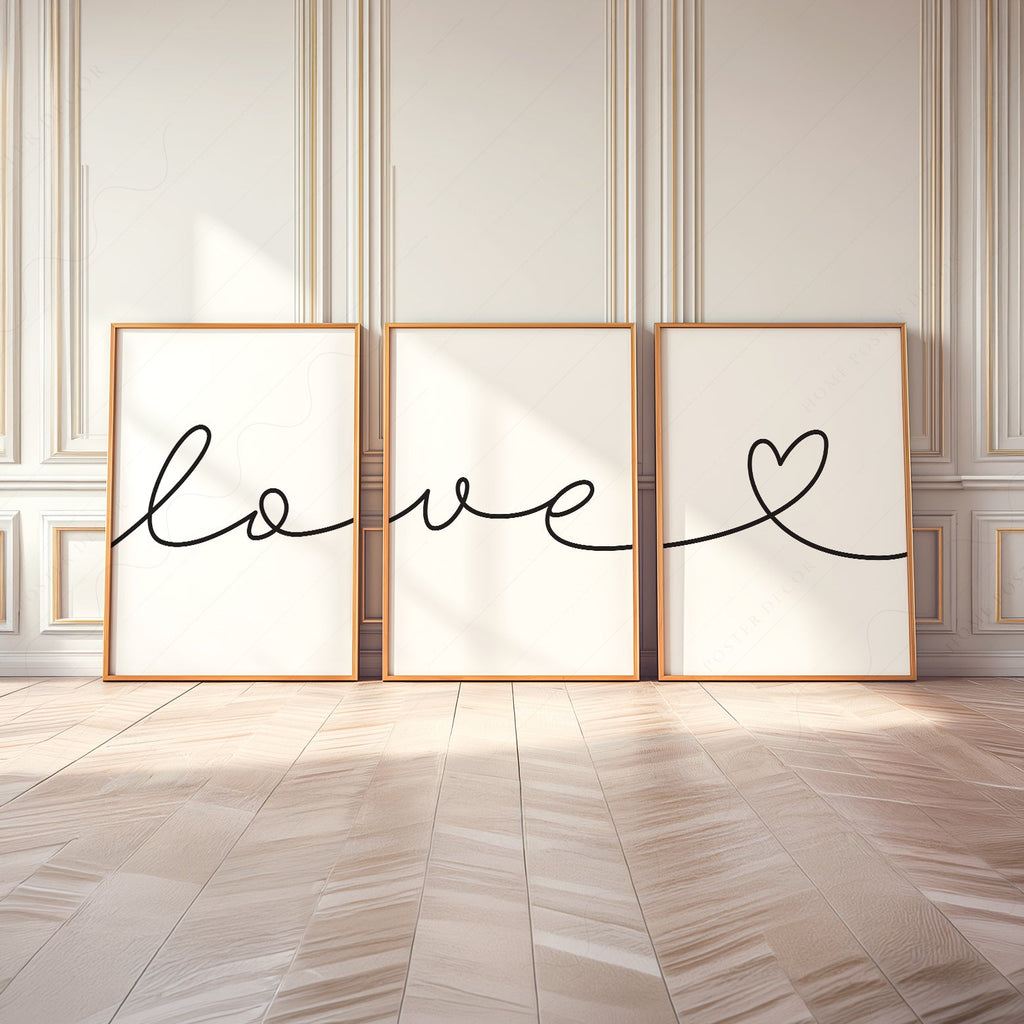 Ensemble de 3 affiches Love Script – Décor mural minimaliste