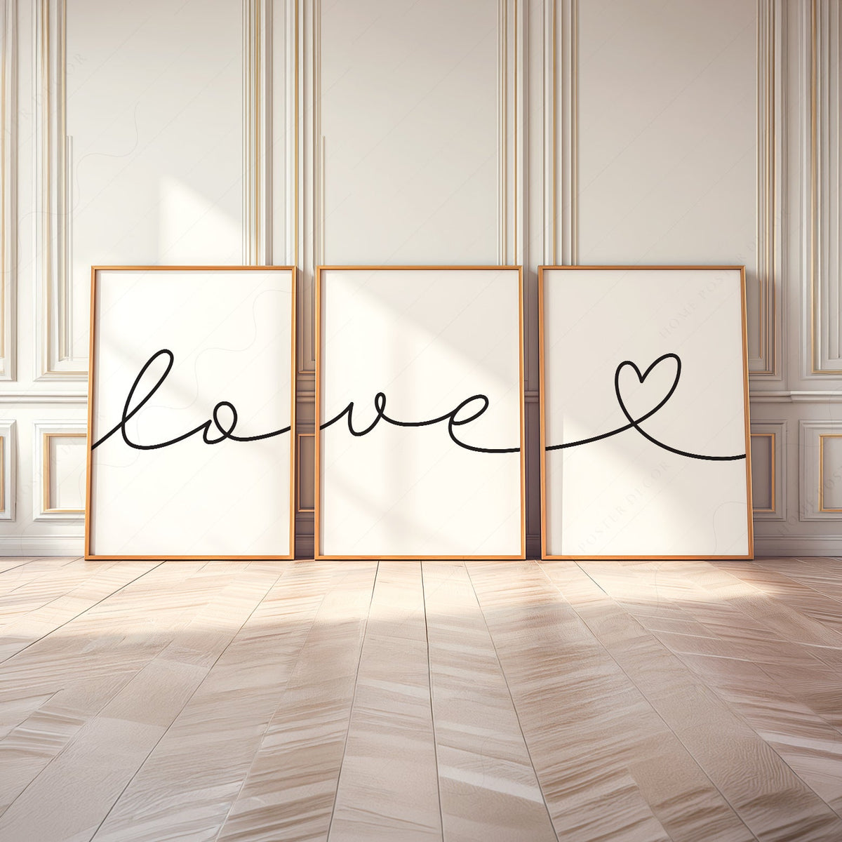 Ensemble de 3 affiches Love Script – Décor mural minimaliste