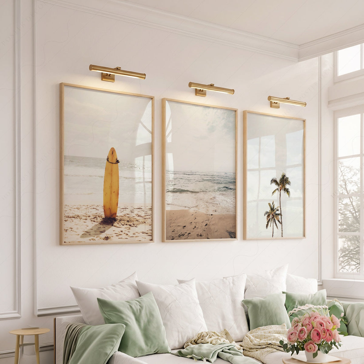 Beach Art Print Set of 3 – Surfboard Palm Tree Ocean Wall Art Posters