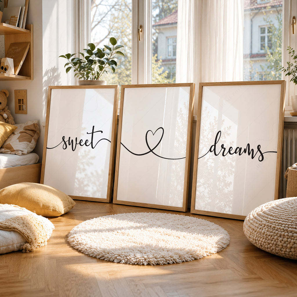 Sweet Dreams Set of 3 Prints – Minimalist Bedroom Wall Art Poster