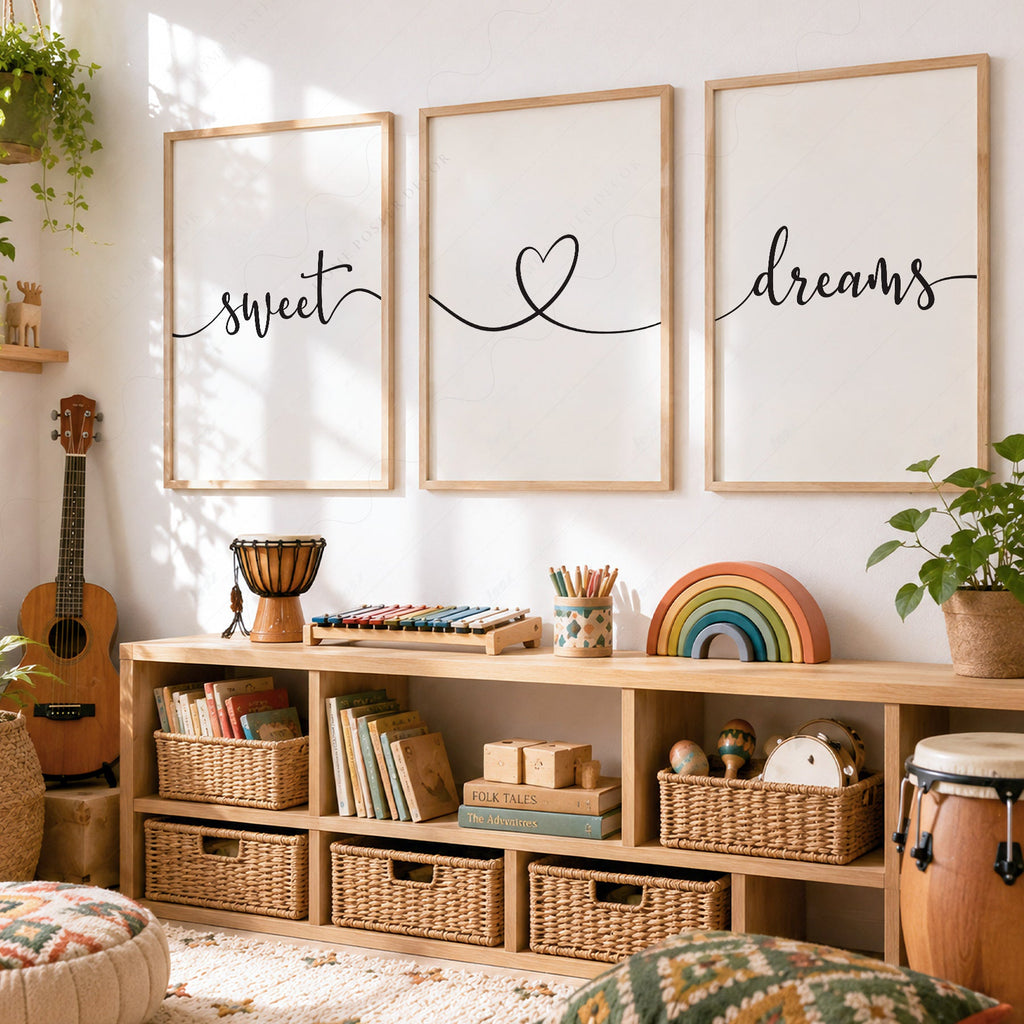 Sweet Dreams Set of 3 Prints – Minimalist Bedroom Wall Art Poster