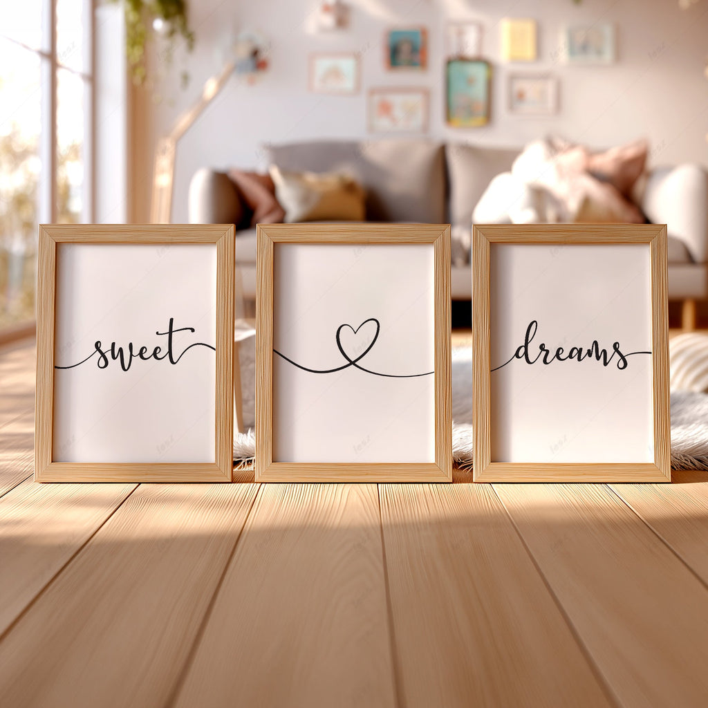 Sweet Dreams Set of 3 Prints – Minimalist Bedroom Wall Art Poster