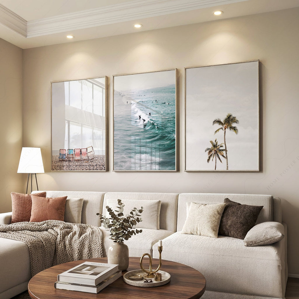 Coastal Beach Photography Set of 3 Prints – Surf Palm Tree Wall Art