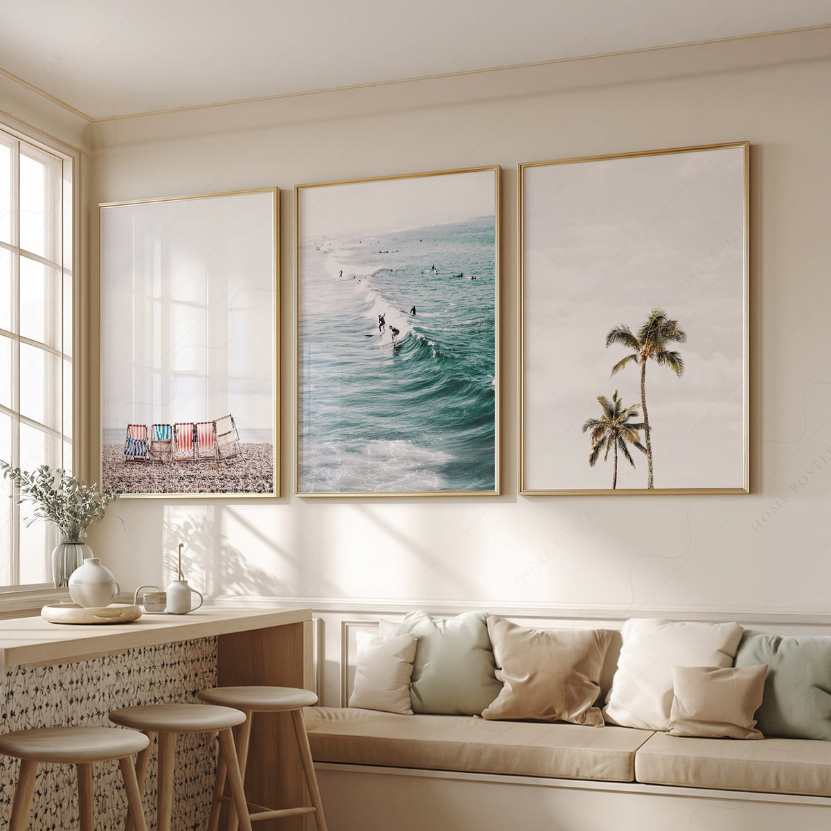 Coastal Beach Photography Set of 3 Prints – Surf Palm Tree Wall Art