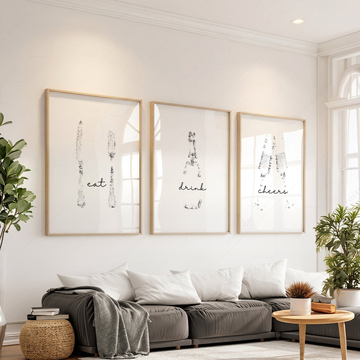 Eat Drink Cheers Set of 3 Prints – Minimalist Kitchen Wall Art Poster