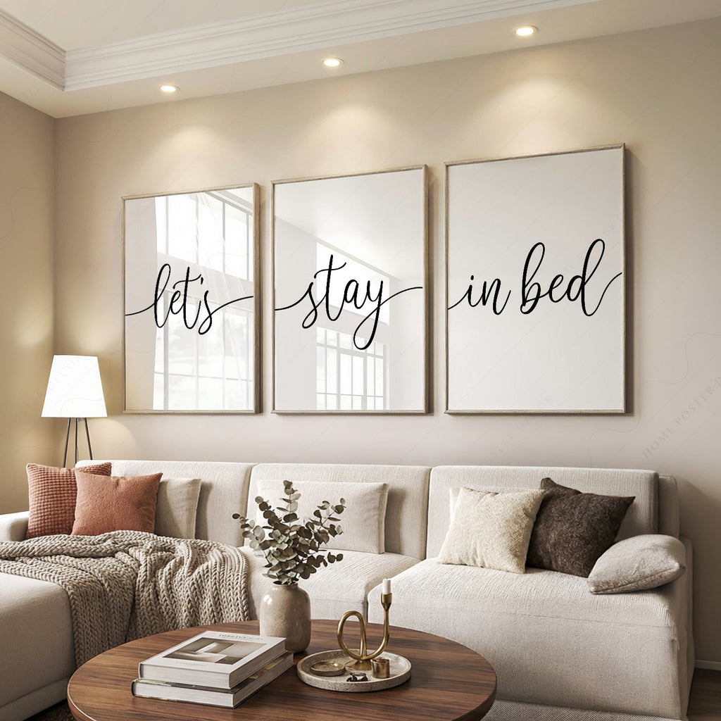 Ensemble de 3 estampes Let's Stay in Bed – Art mural minimaliste pour chambre à coucher
