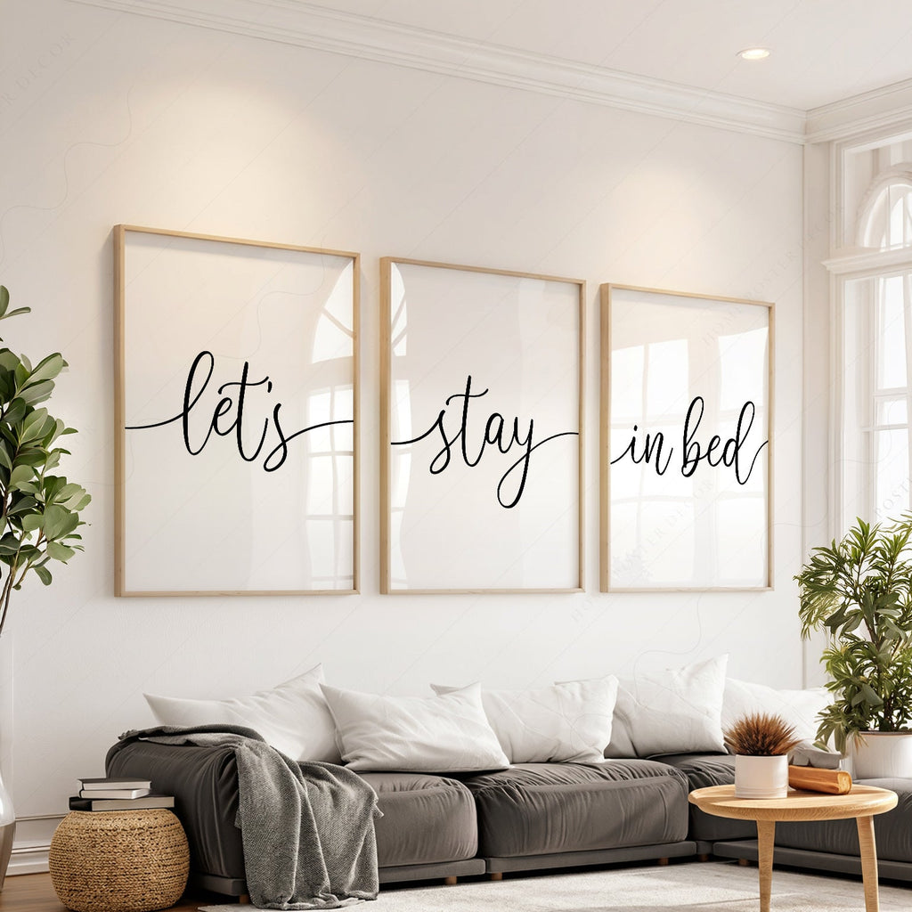 Ensemble de 3 estampes Let's Stay in Bed – Art mural minimaliste pour chambre à coucher