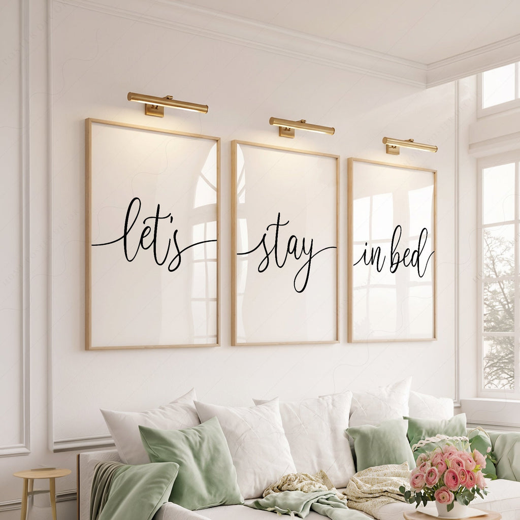 Ensemble de 3 estampes Let's Stay in Bed – Art mural minimaliste pour chambre à coucher