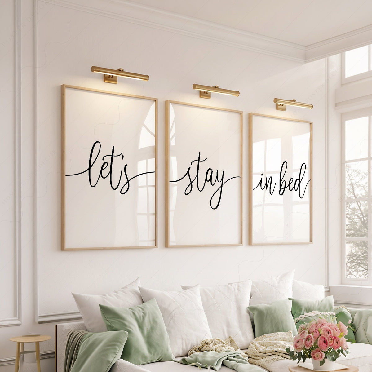 Ensemble de 3 estampes Let's Stay in Bed – Art mural minimaliste pour chambre à coucher