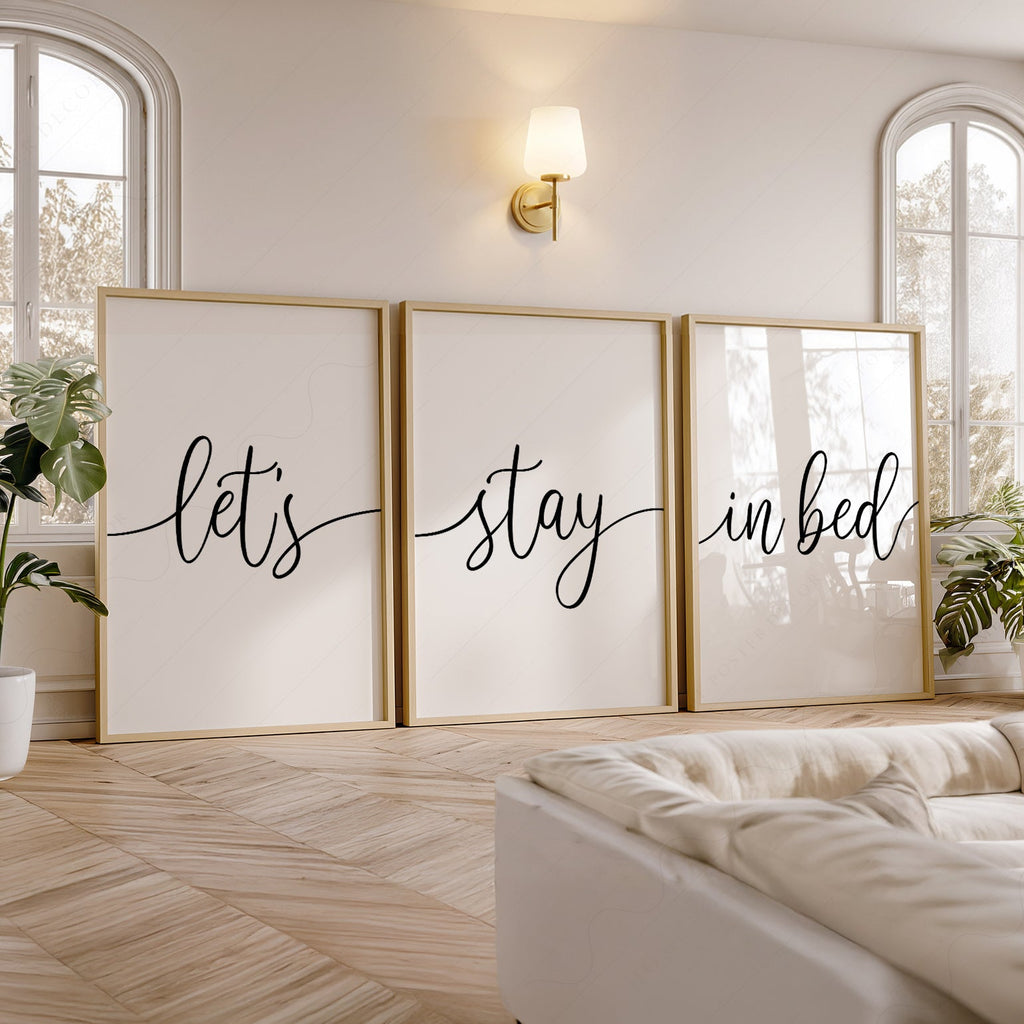 Ensemble de 3 estampes Let's Stay in Bed – Art mural minimaliste pour chambre à coucher