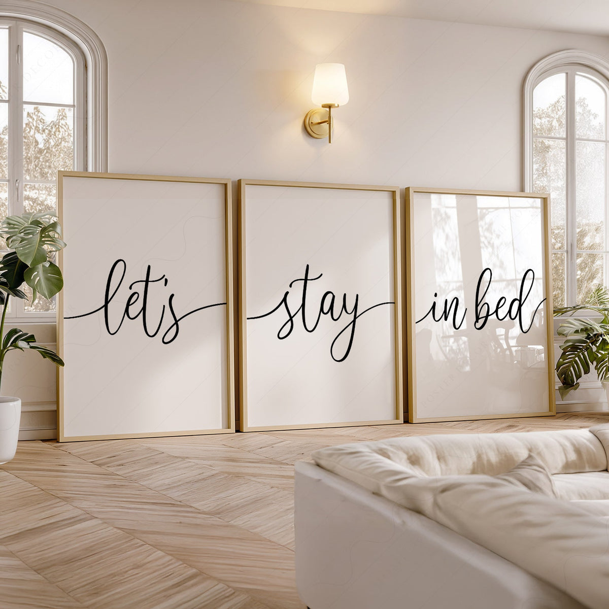 Ensemble de 3 estampes Let's Stay in Bed – Art mural minimaliste pour chambre à coucher