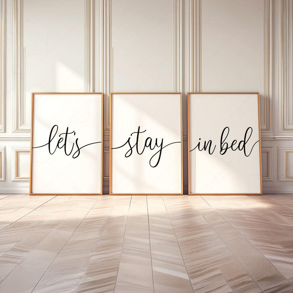 Ensemble de 3 estampes Let's Stay in Bed – Art mural minimaliste pour chambre à coucher