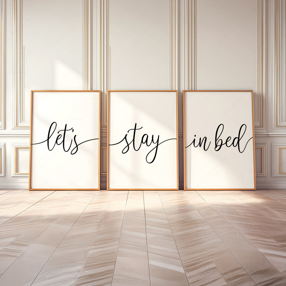 Ensemble de 3 estampes Let's Stay in Bed – Art mural minimaliste pour chambre à coucher