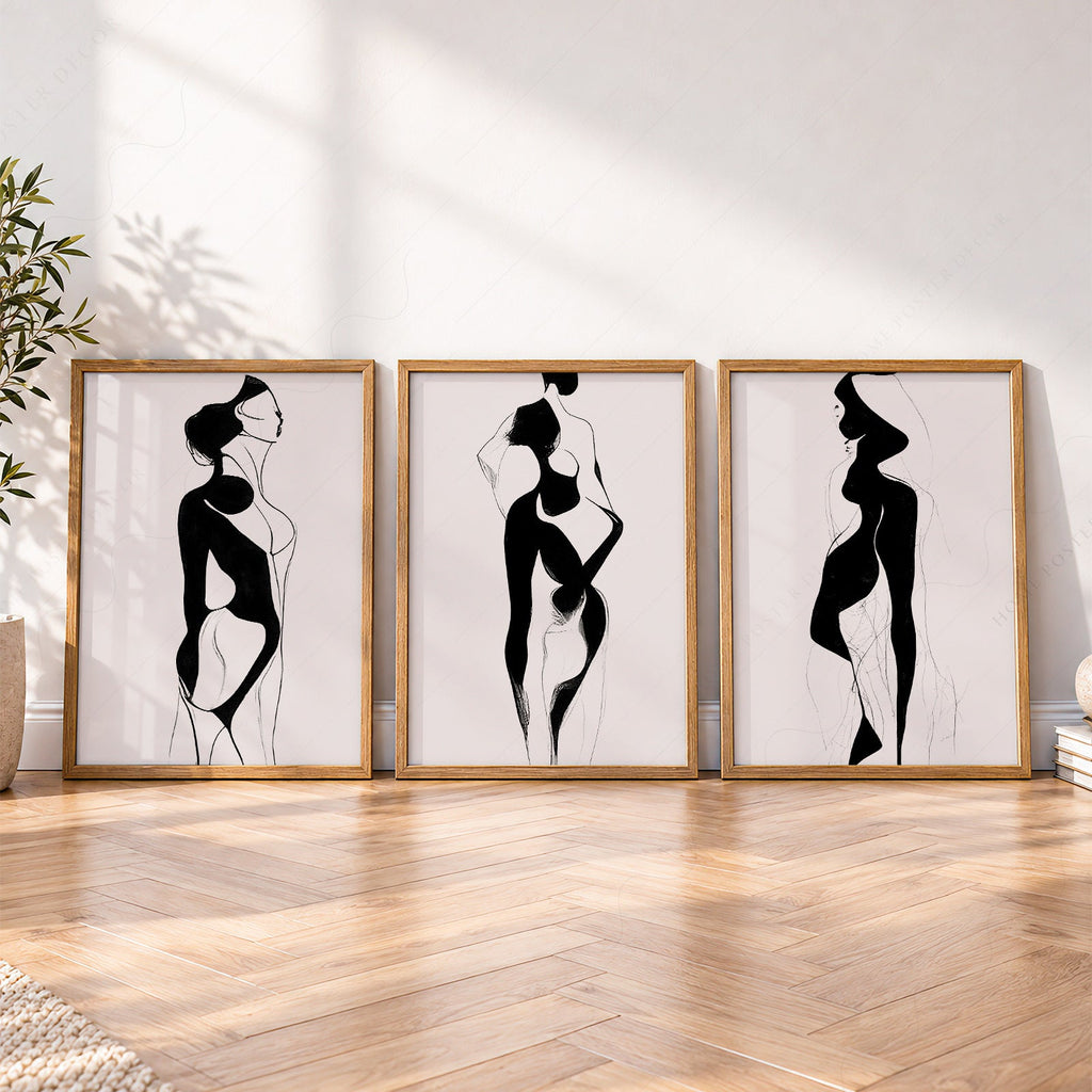Minimalist Female Figure Line Art Set of 3 Prints – Modern Wall Decor