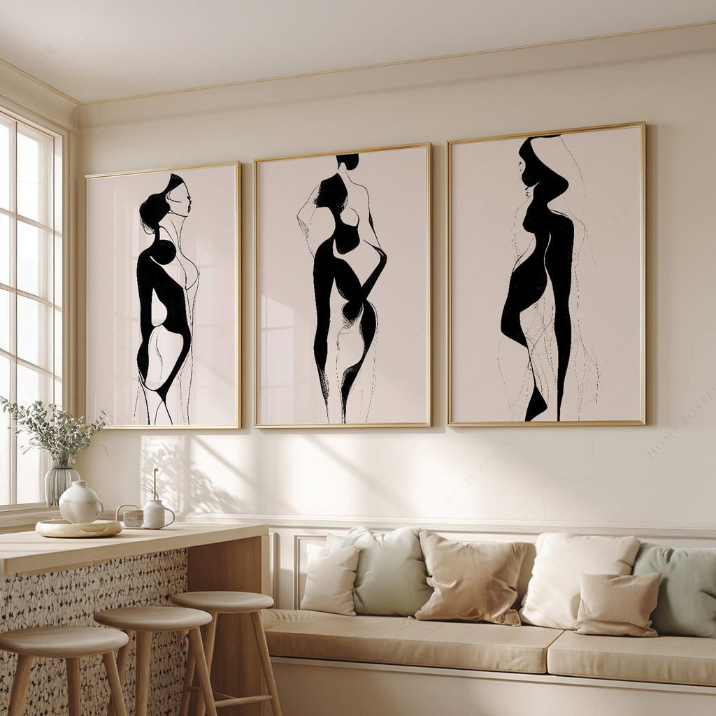 Minimalist Female Figure Line Art Set of 3 Prints – Modern Wall Decor