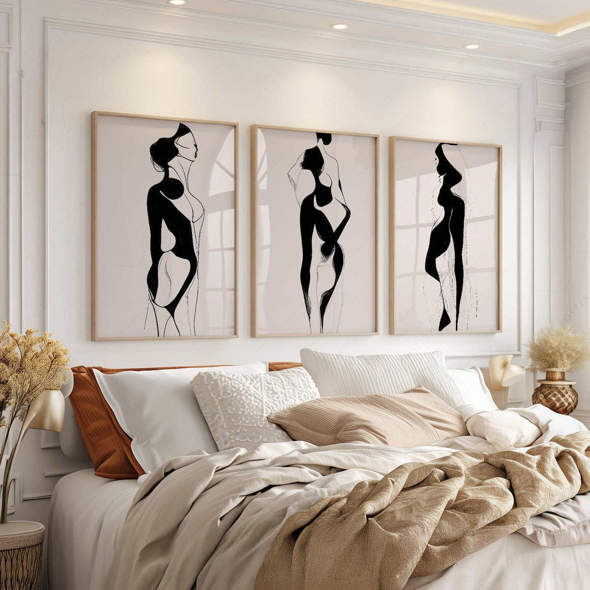 Minimalist Female Figure Line Art Set of 3 Prints – Modern Wall Decor
