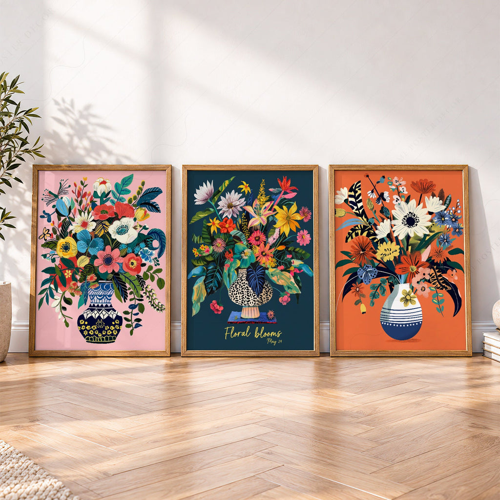 Ensemble de 3 affiches Fleurs en Éclosion – Décor mural botanique vibrant