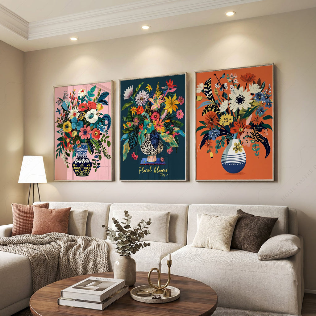 Ensemble de 3 affiches Fleurs en Éclosion – Décor mural botanique vibrant