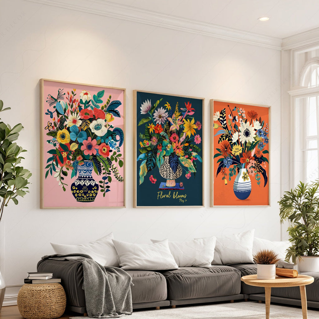 Ensemble de 3 affiches Fleurs en Éclosion – Décor mural botanique vibrant