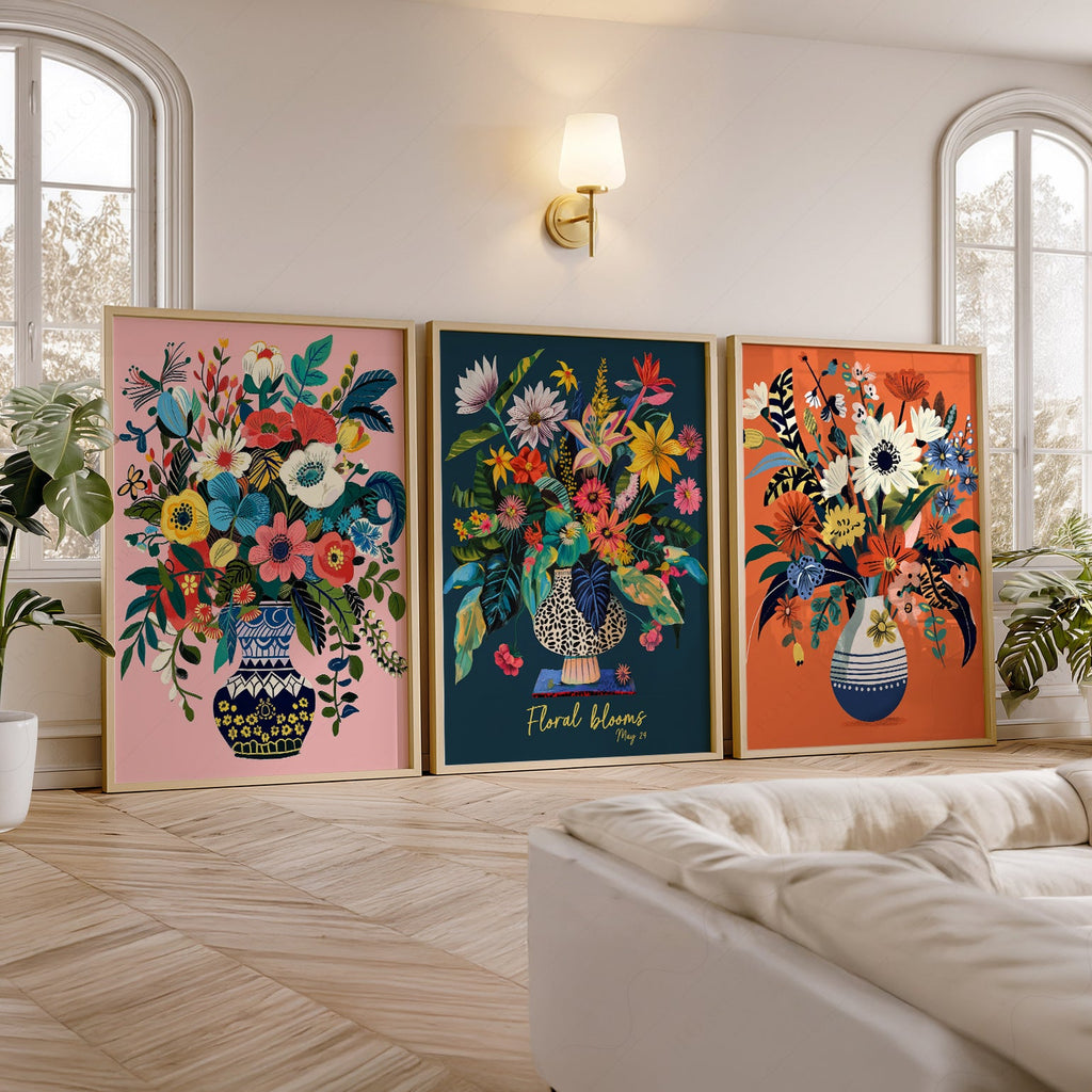 Ensemble de 3 affiches Fleurs en Éclosion – Décor mural botanique vibrant
