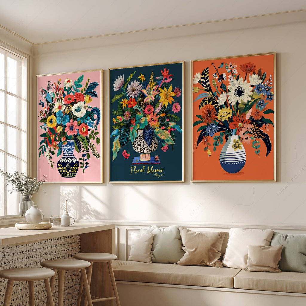Ensemble de 3 affiches Fleurs en Éclosion – Décor mural botanique vibrant